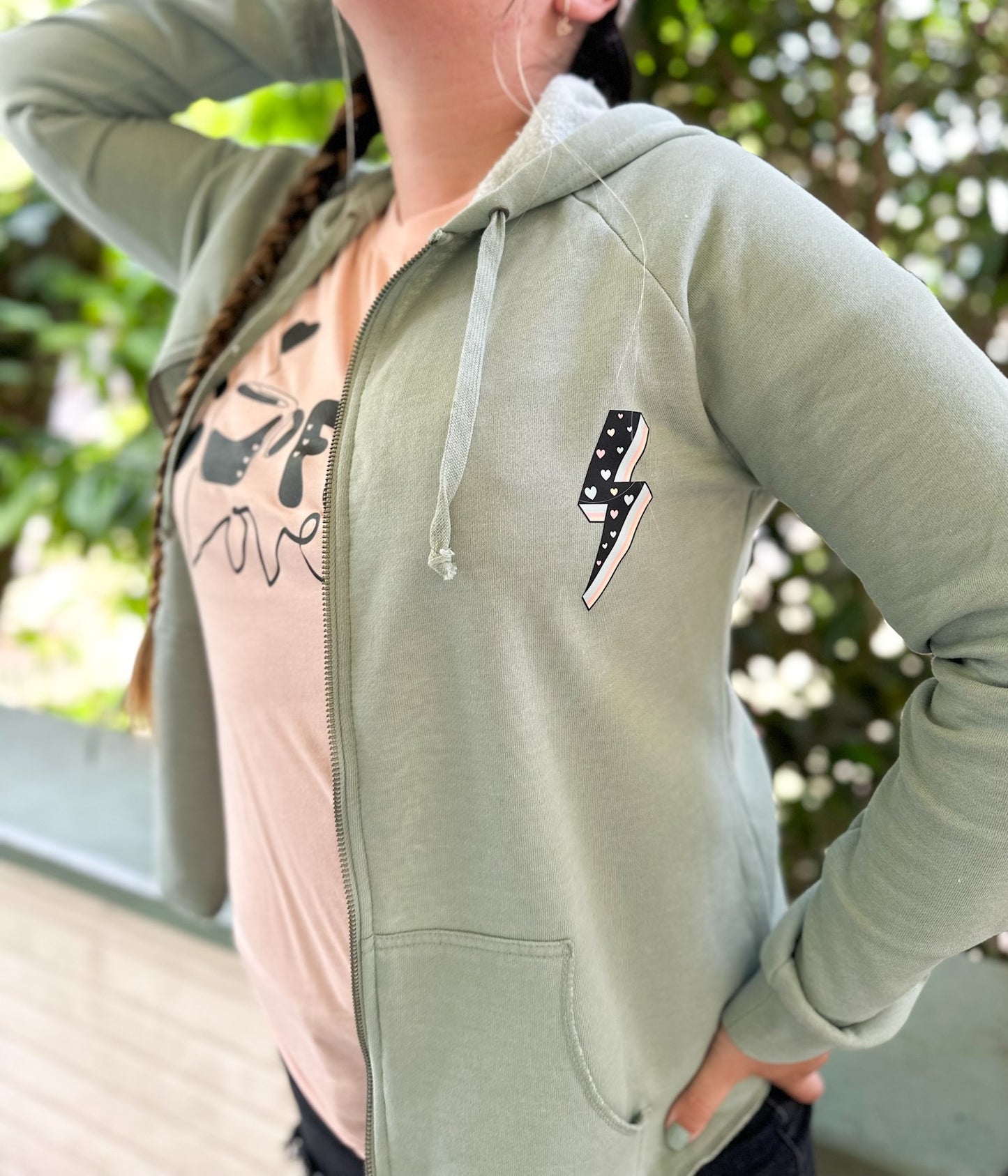 'LOVE MORE WORRY LESS' POCKET ZIP UP HOODIE